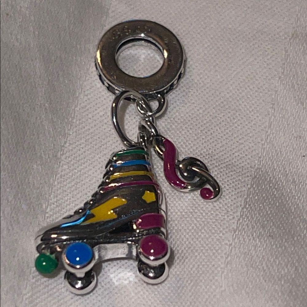 Pandora 925 Sterling Silver Colorful Roller Skate Charm Pendant with Music Note - Picture 8 of 15